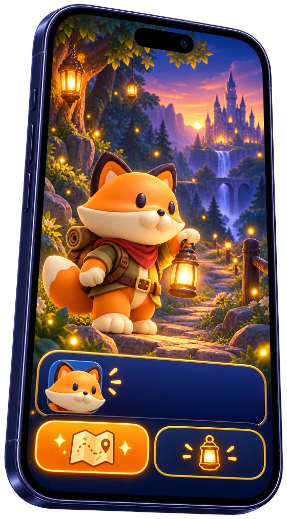 Minh hoạ game cốt truyện: cáo thám hiểm trong khu rừng kỳ ảo với hộp hội thoại